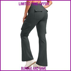 Fleece Lined Cargo Pants Water Resistant Bootcut Leggings for Hiking Work